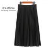 Spring Women's High Waist Pleated Solid Color Half Length Skirt