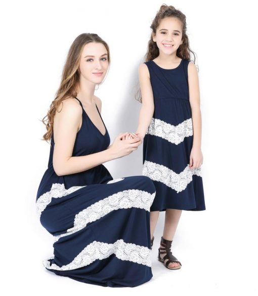 Mother and Daughter Striped Matching Maxi Dress