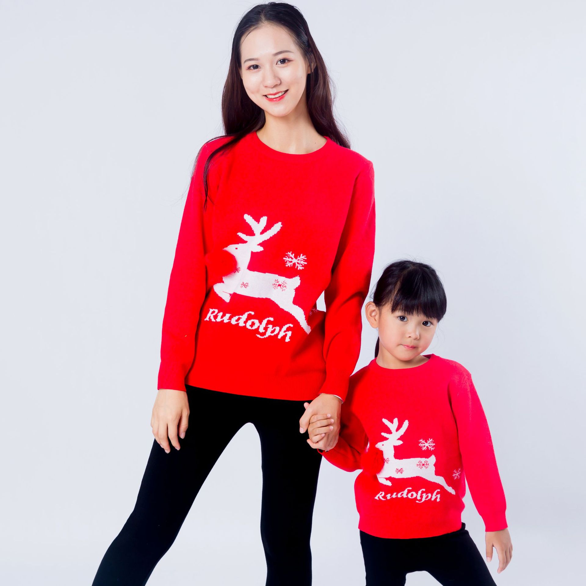 Deer-Pullover-Long-Sleeve-Sweater-Mom-and-Daughter-Matching-Clothes-Christmas-Clothes
