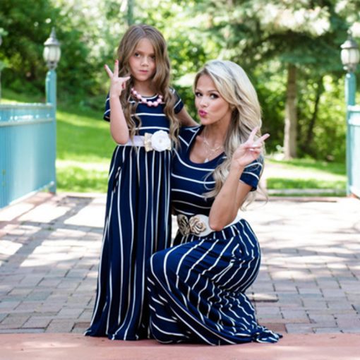 Mother and Daughter Casual Striped Maxi Dress